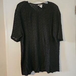 Notations Woman Vintage Textured Short Sleeve Black Blouse 1X Made in USA
